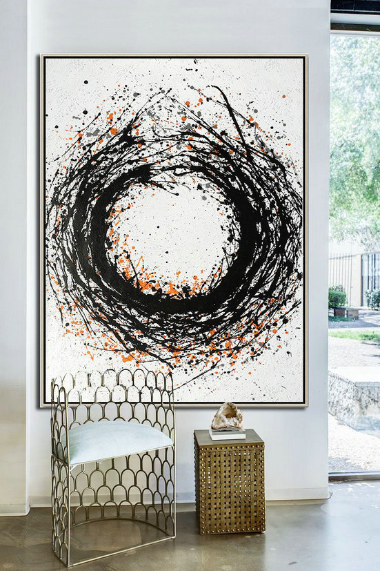Extra Large Textured Painting On Canvas,Hand-Painted Black And White Minimal Painting On Canvas,Large Paintings For Living Room